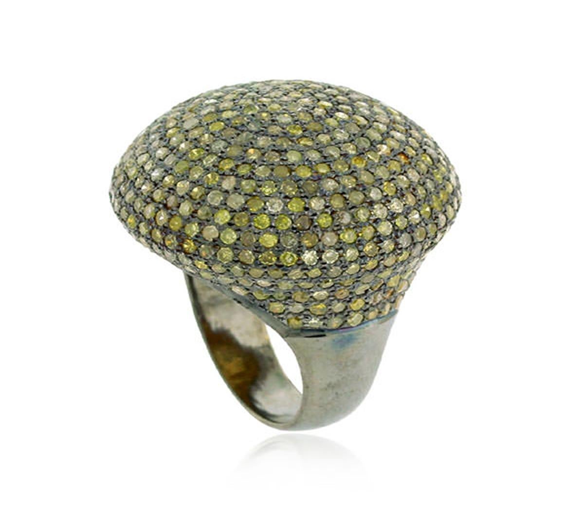 Taille mixte Bague dôme en argent avec diamants pavés multicolores en vente