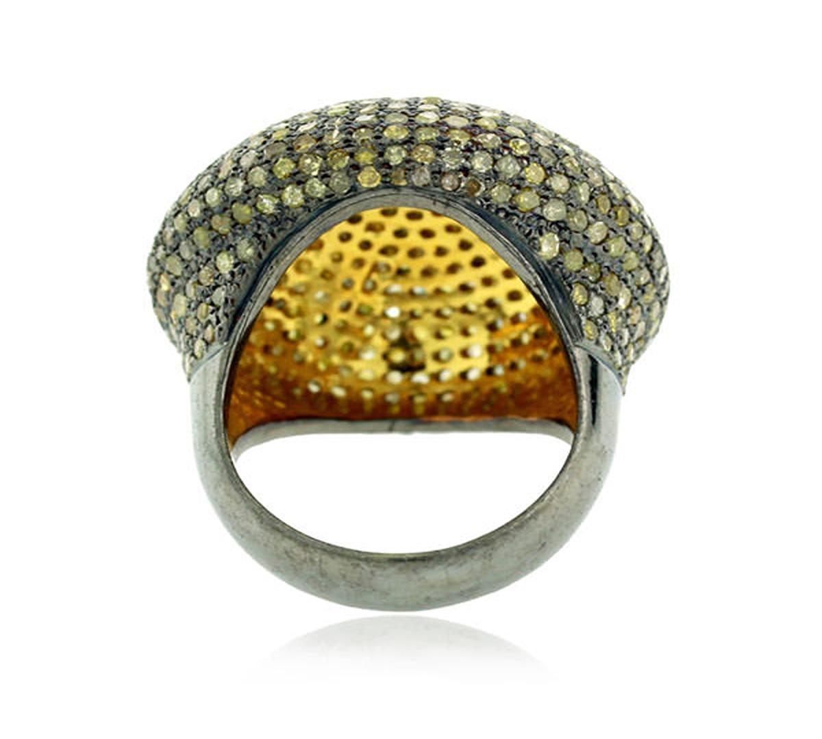 Multicolored Pave Diamond Dome Ring Made In Silver In New Condition For Sale In New York, NY