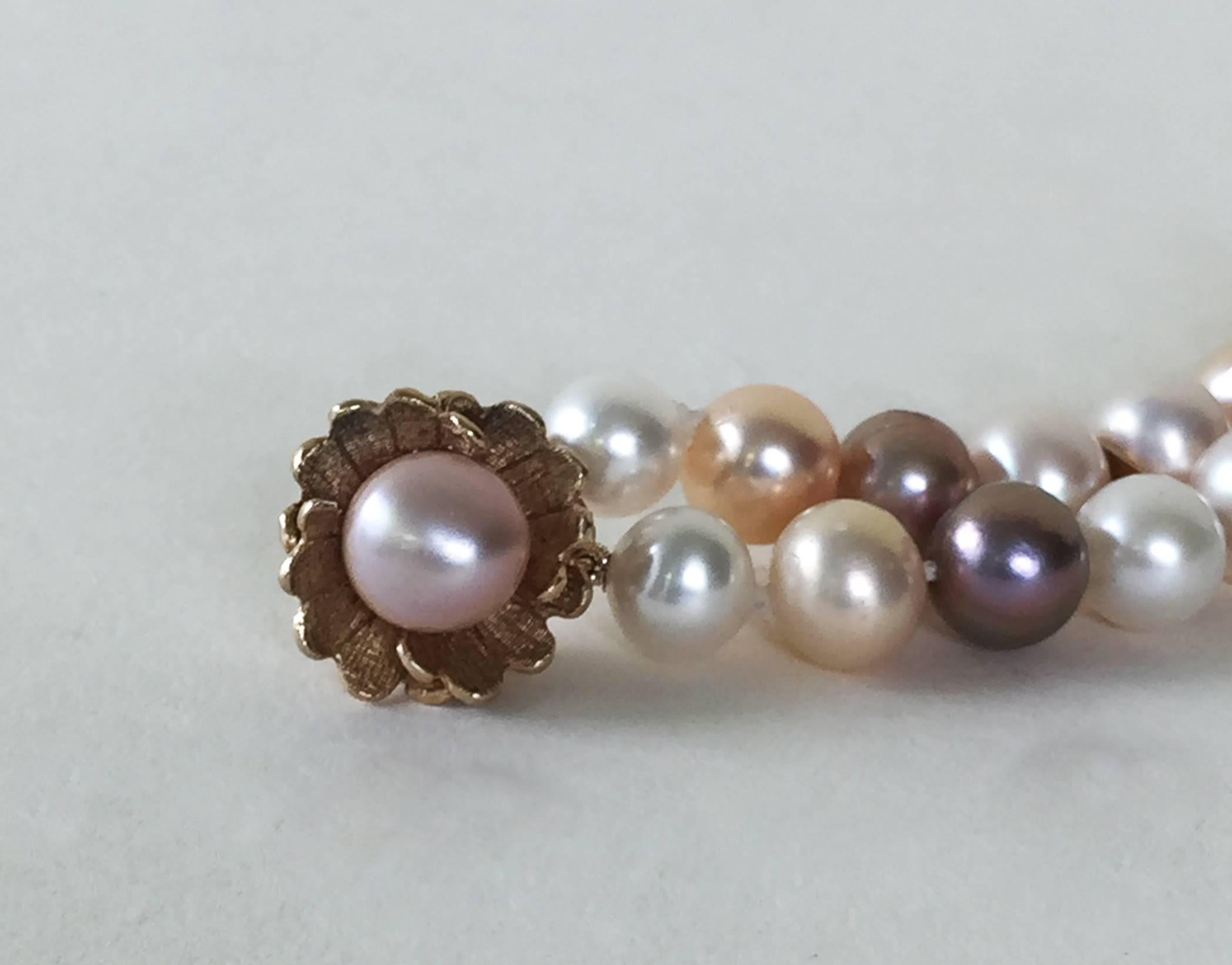 Marina J. Multicolored Pearl Double Stranded Bracelet with Vintage 14K  Gold In New Condition In Los Angeles, CA