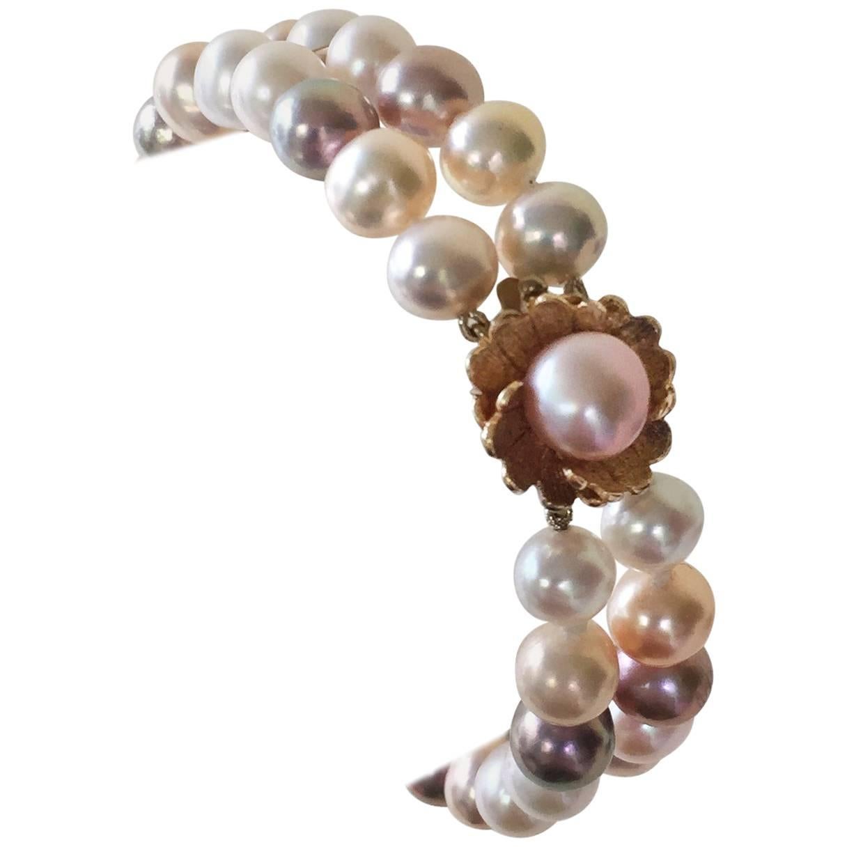 Marina J. Multicolored Pearl Double Stranded Bracelet with Vintage 14K  Gold