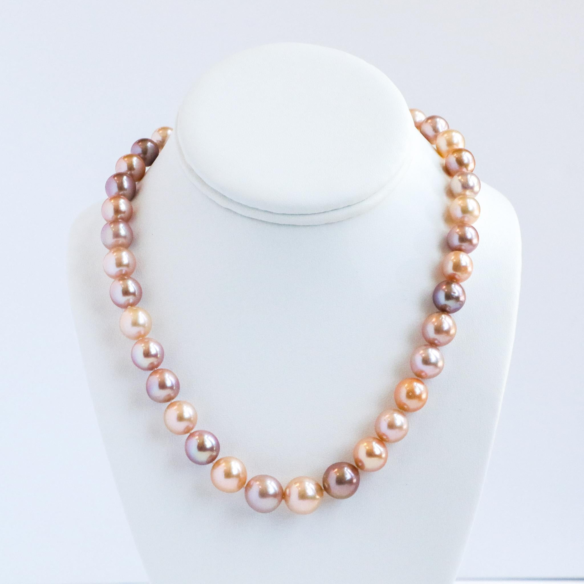 Multi-coloured Pearl Necklace with White Sapphire Clasp In New Condition In Carlsbad, CA