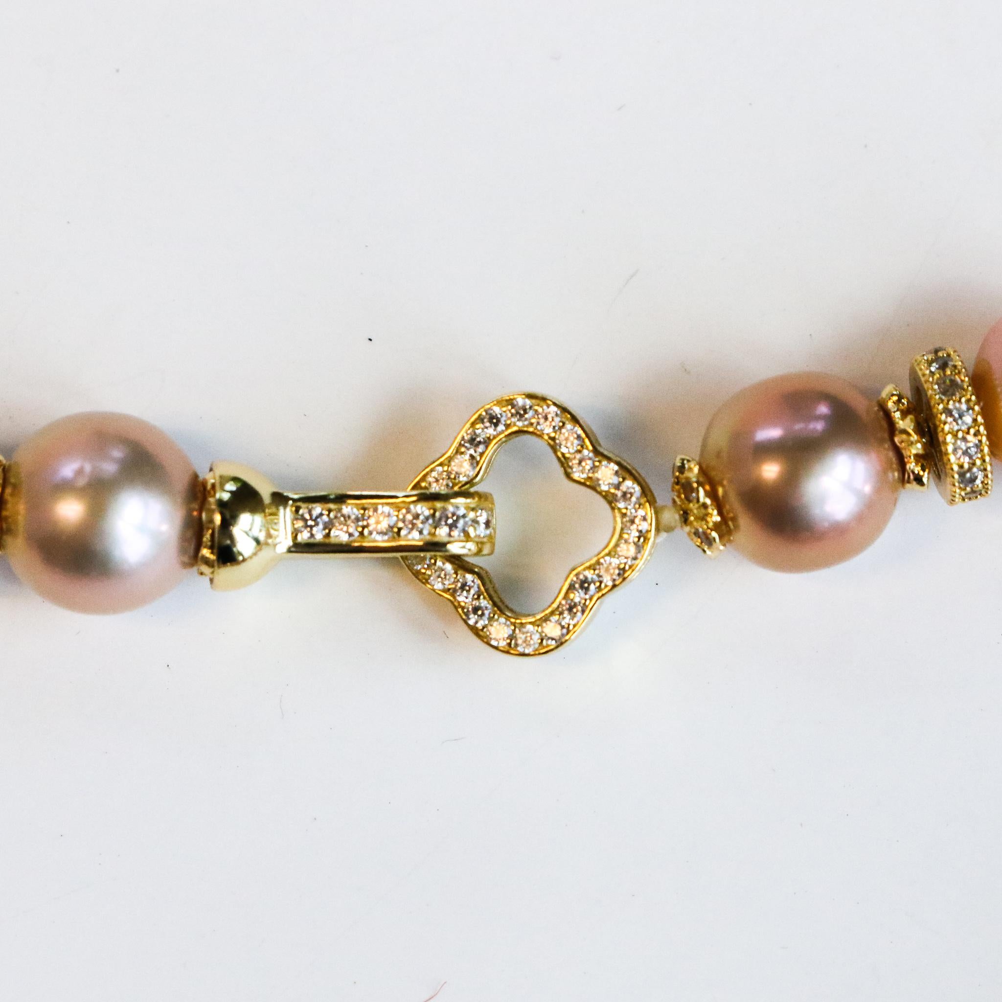 Multi-coloured Pearl Necklace with White Sapphire Clasp 1