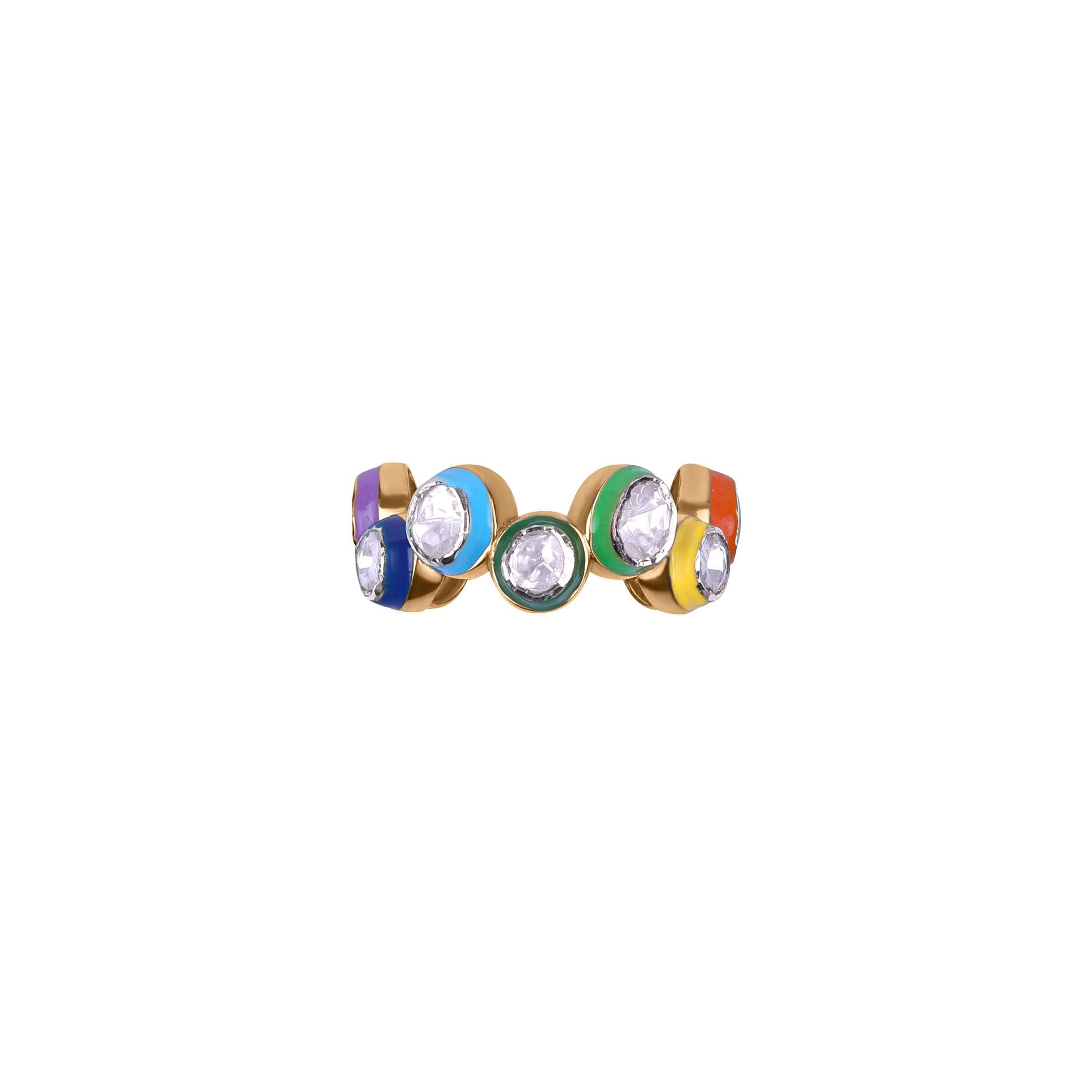 Bague en or Polki multicolore avec diamants non taillés par Kahana Jewels