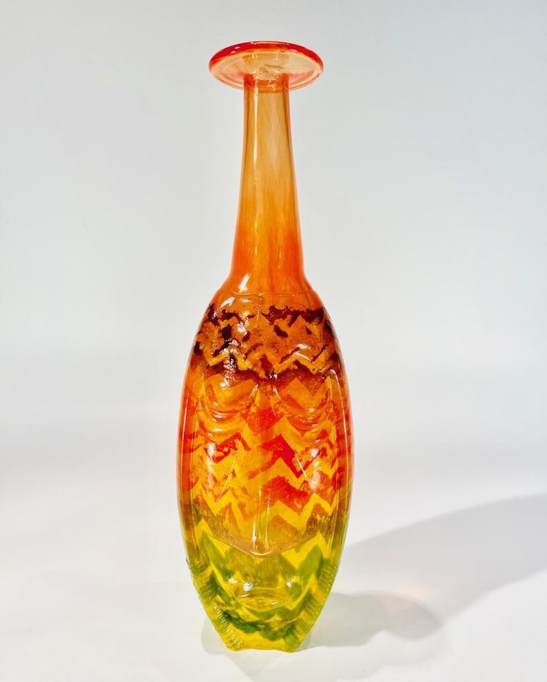 Multicolored pressed glass Vase like face signed KOSTA BOda.