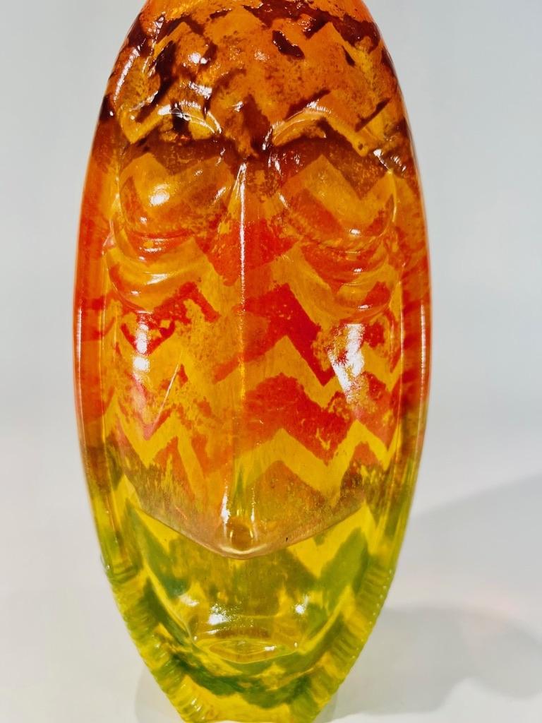 International Style Multicolored Pressed Glass Vase Signed Kosta Boda For Sale