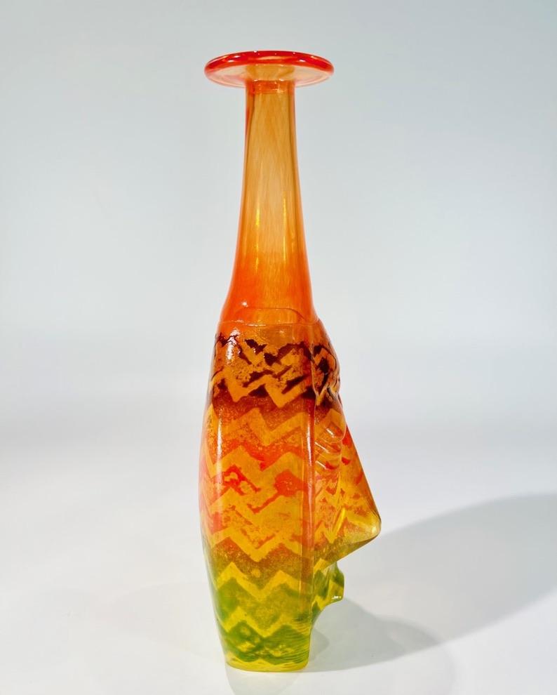 Late 20th Century Multicolored Pressed Glass Vase Signed Kosta Boda For Sale