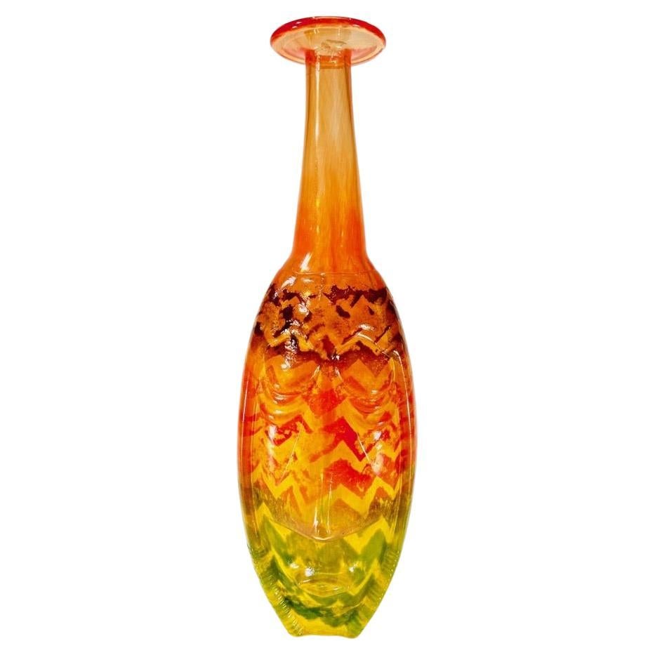 Multicolored Pressed Glass Vase Signed Kosta Boda