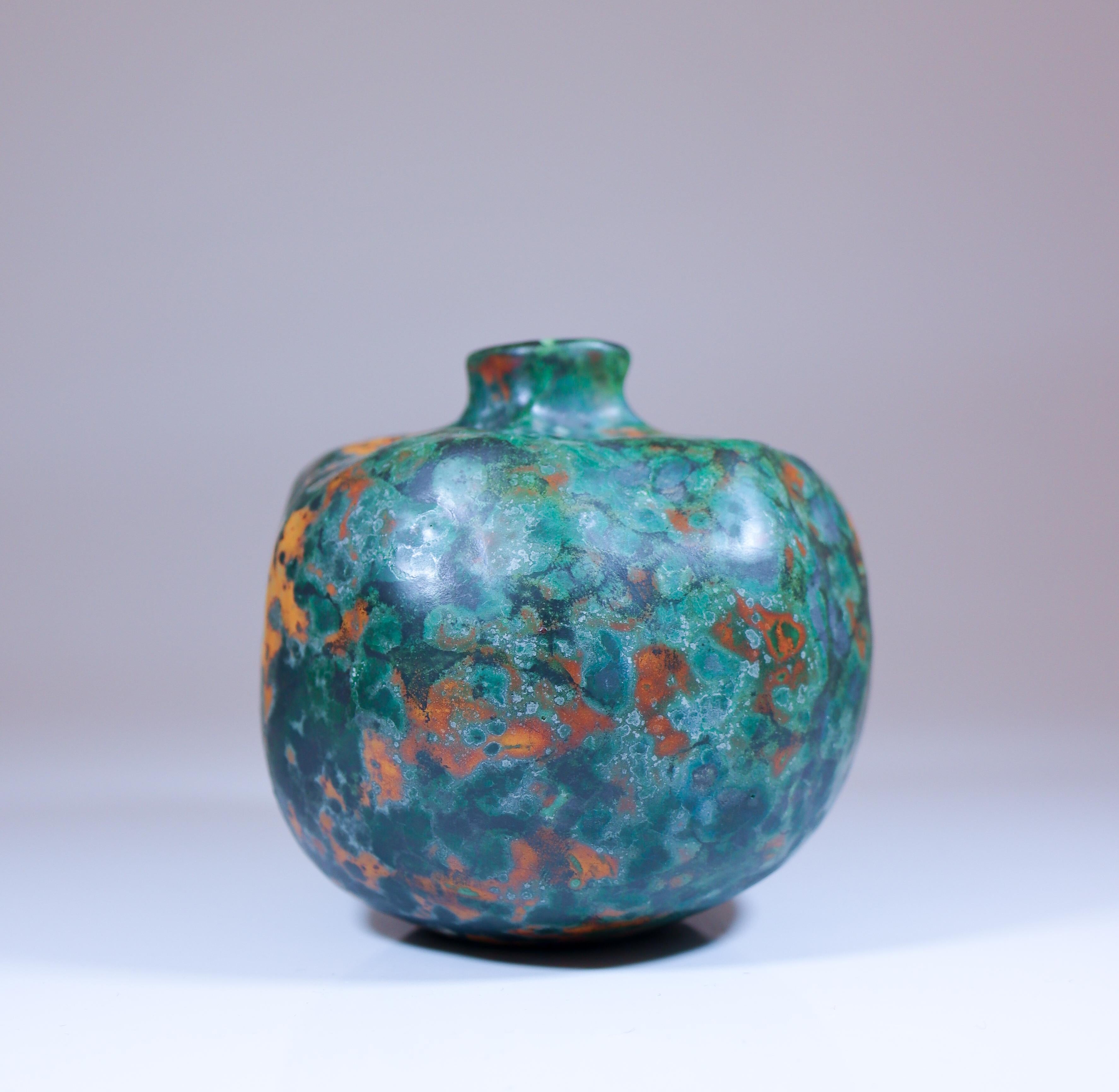 Mehrfarbige Kürbisvase, Keramik von Hans Hedberg, Biot, Frankreich (Skandinavische Moderne) im Angebot