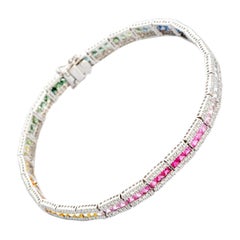 Multicolored Rainbow Sapphire and Diamond Bracelet