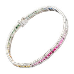 Multicolored Rainbow Sapphire and Diamond Bracelet