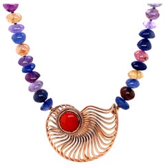 Multicolored Rondell Sapphire Necklace with an 18 Karat Rose Gold Ammonite Clasp