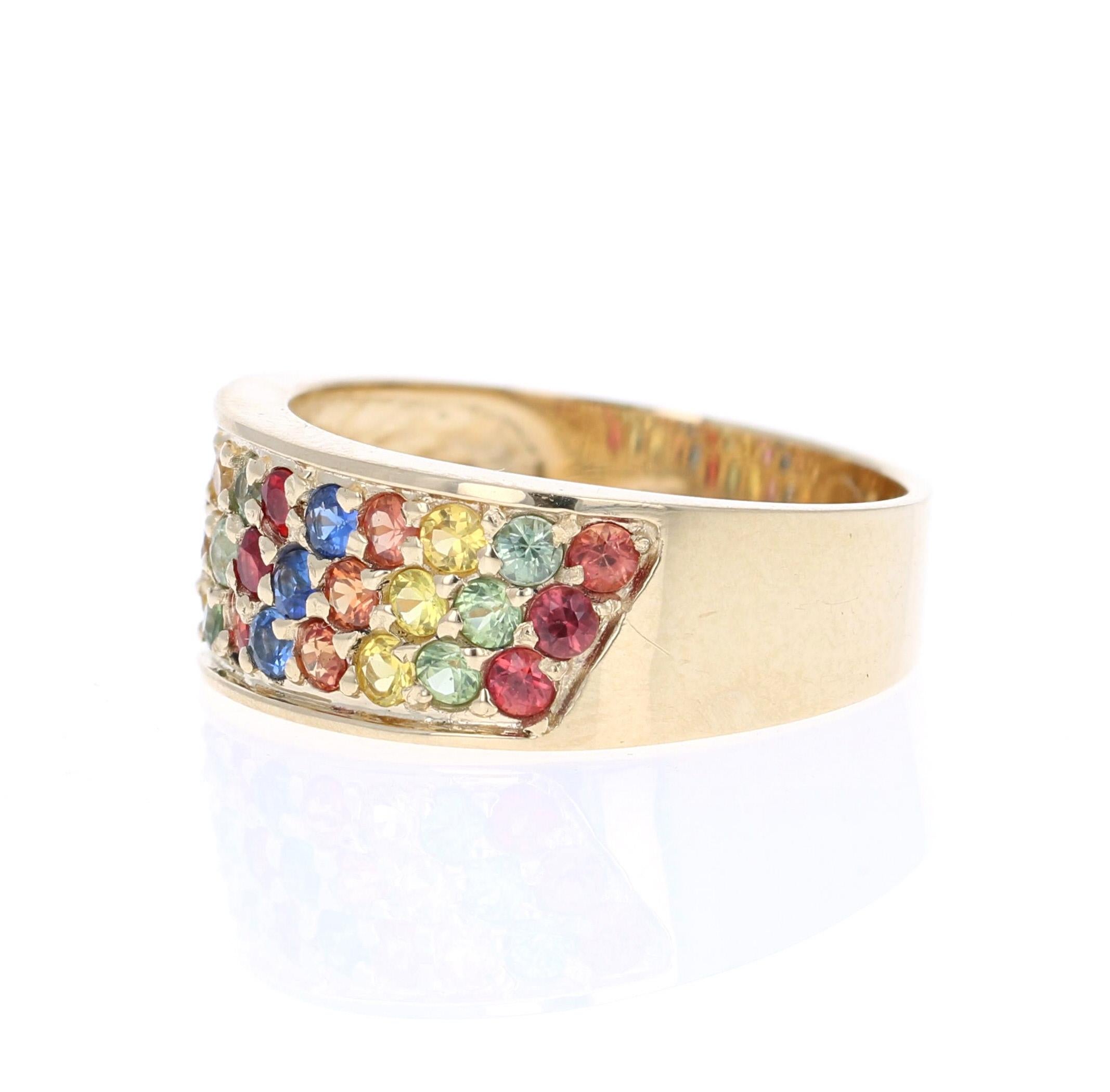 Contemporary 1.95 Carat Multi Color Sapphire 14 Karat Yellow Gold Band For Sale
