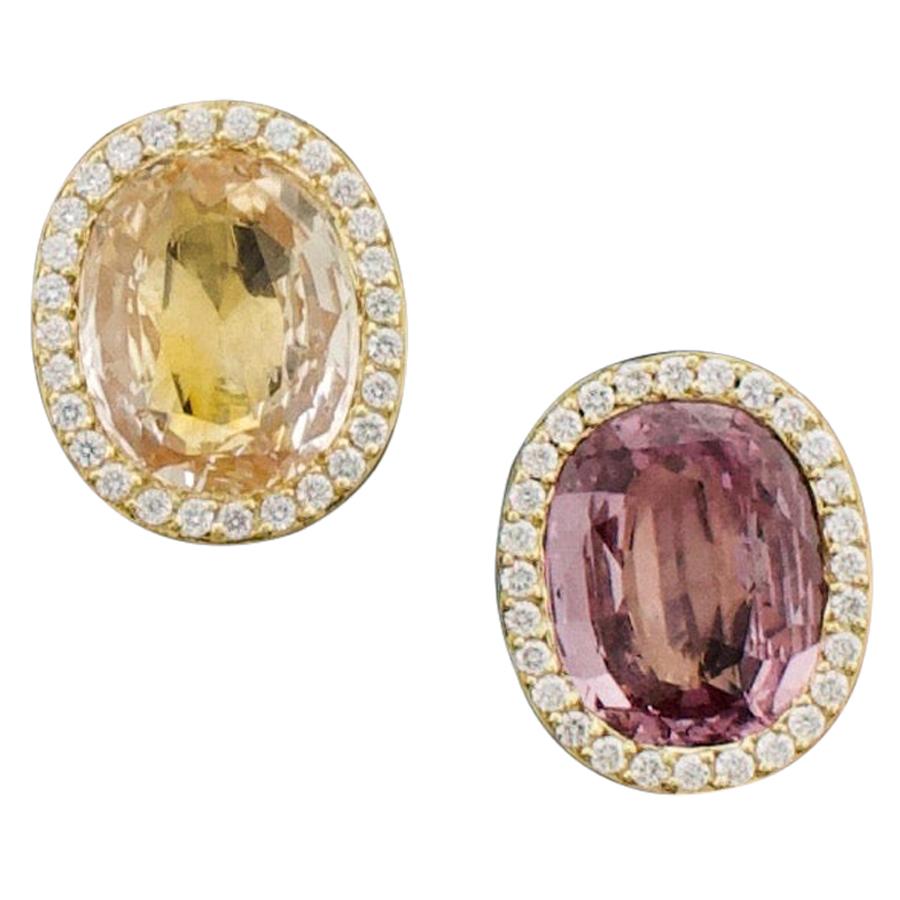 Multicolored Sapphire and Diamond Earrings in 18 Karat Yellow Gold