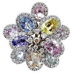 Multicolored Sapphire and Diamond Flower Ring