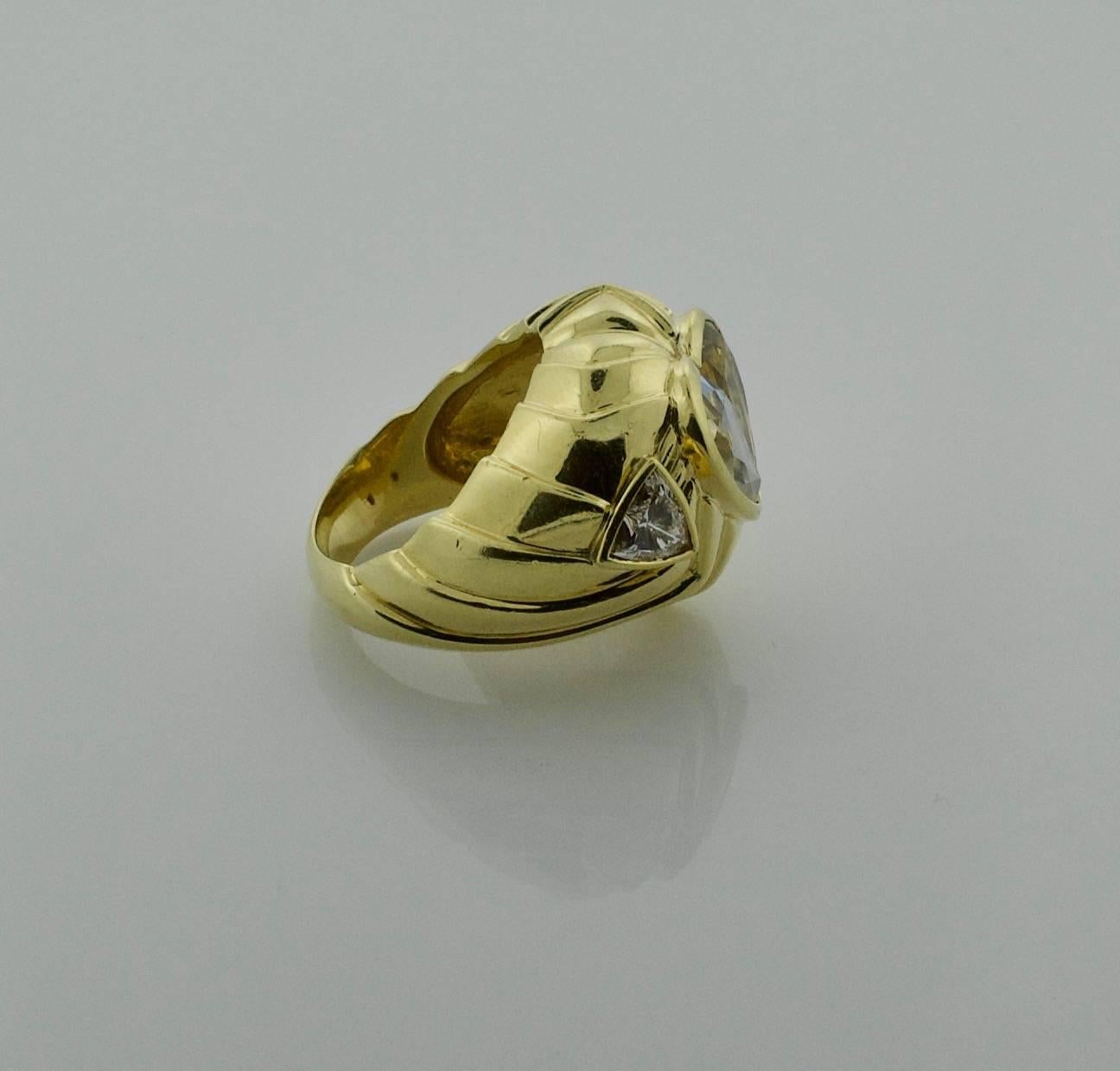 Trillion Cut Multicolored Sapphire and Diamond Ring in 18 Karat Yellow Gold For Sale