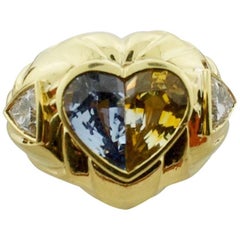 Bague en or jaune 18 carats avec saphirs multicolores et diamants