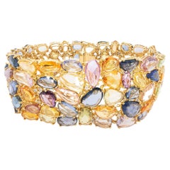 Multicolored Sapphire Bracelet 118 Carats Total With Diamonds 18K Gold