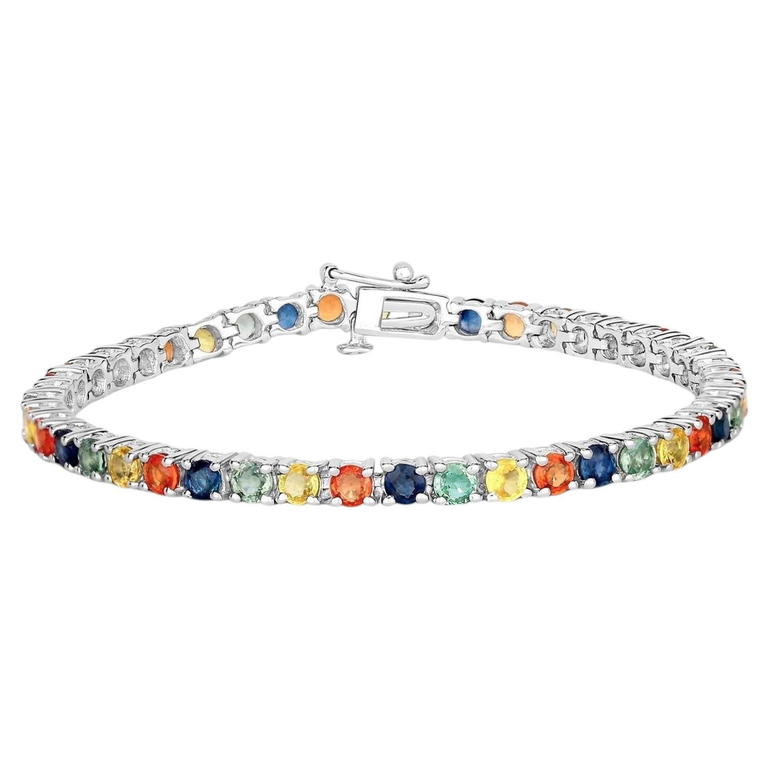 Multicolored Sapphire Bracelet 8.3 Carats 18K Gold Plated Silver For Sale