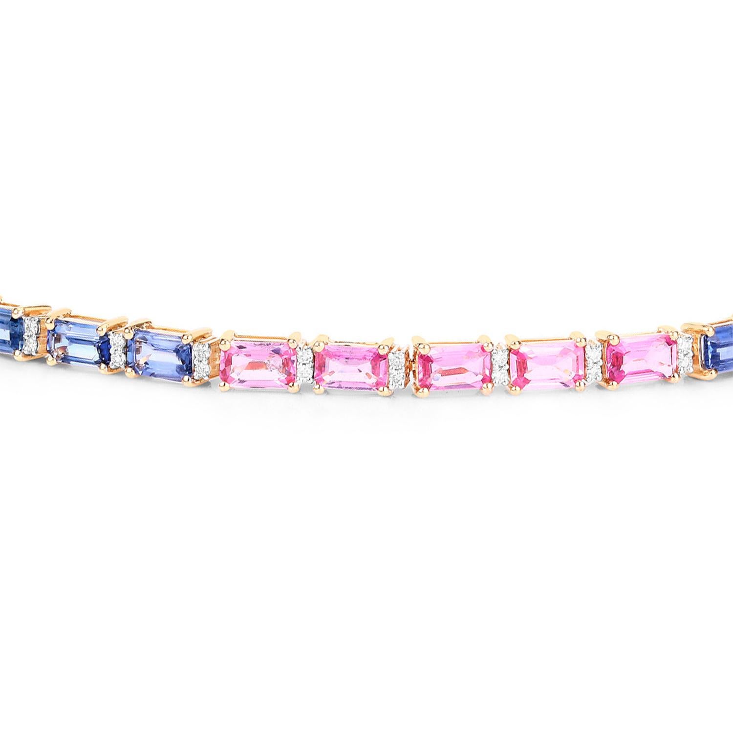 Contemporaneo Bracciale Zaffiro Multicolore Diamanti 10,4 Carati Oro Giallo 14K in vendita