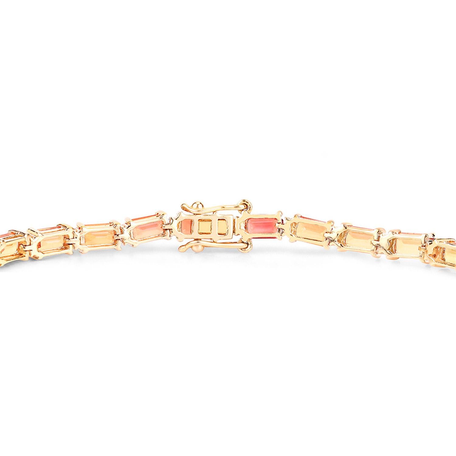Taglio smeraldo Bracciale Zaffiro Multicolore Diamanti 10,4 Carati Oro Giallo 14K in vendita