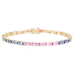 Bracelet saphir multicolore Diamants 10,4 carats Or jaune 14K