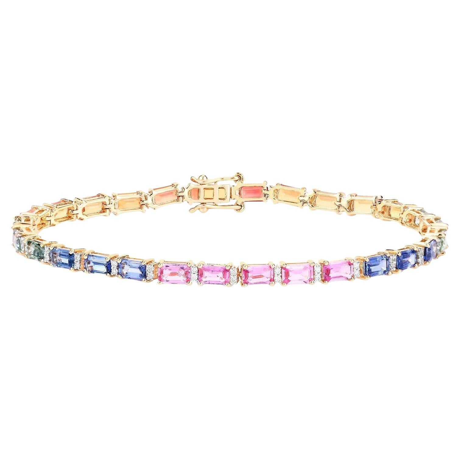 Bracelet saphir multicolore Diamants 10,4 carats Or jaune 14K