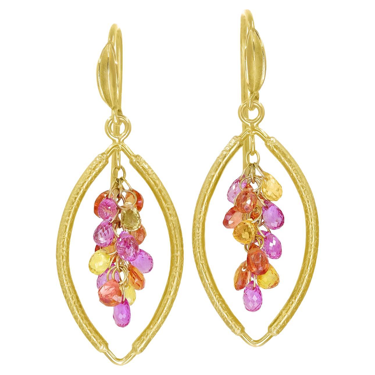 Multicolored Sapphire Briolette Gold Navette Drop Earrings, Barbara Heinrich