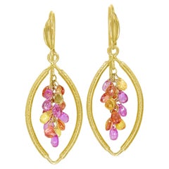 Multicolored Sapphire Briolette Gold Navette Drop Earrings, Barbara Heinrich