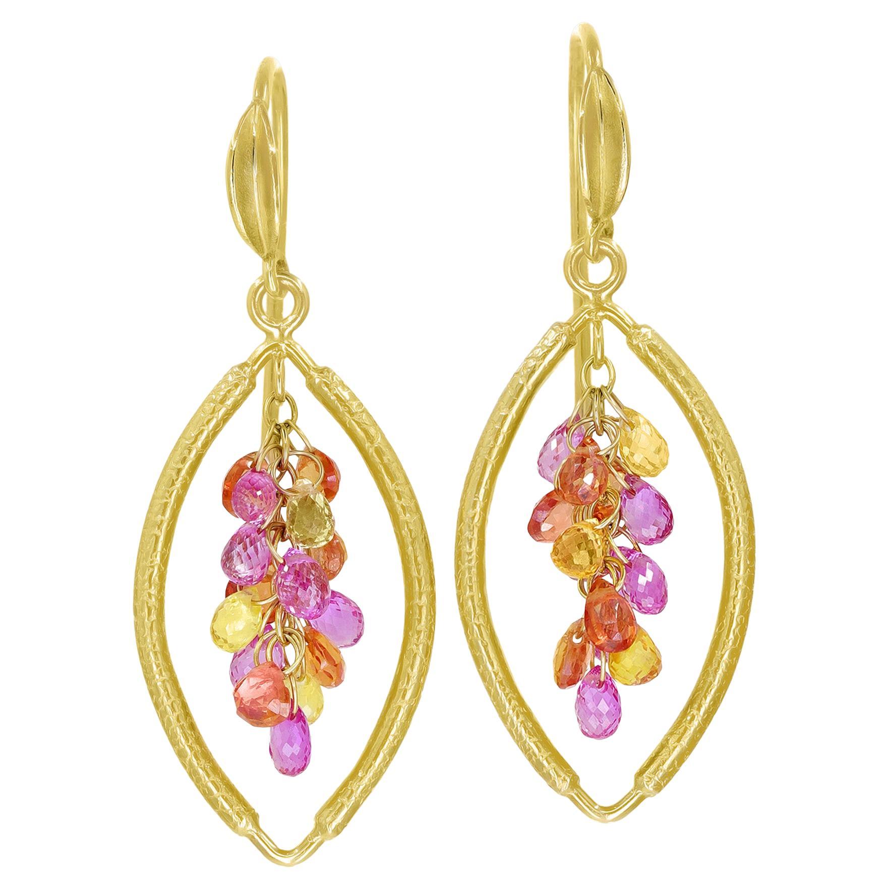 Pendants d'oreilles Navette en or et saphir multicolore, Barbara Heinrich