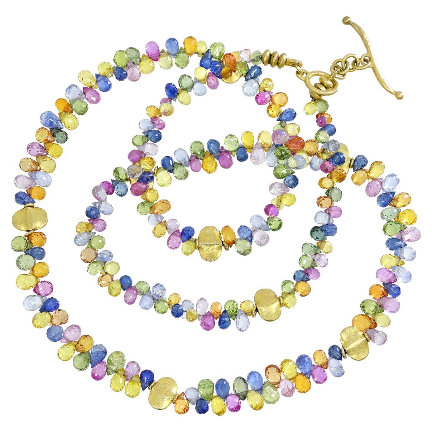 Multicolored Sapphire Briolette Yellow Gold Necklace, Barbara Heinrich 2024