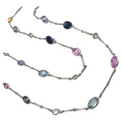 Platinum Multicolored Sapphire Diamond by the Yard Necklace