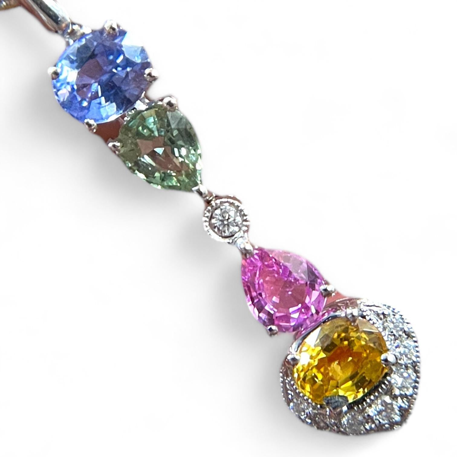 De las mujeres Pendientes Colgantes de Zafiro Multicolor y Diamante en Oro Blanco de 18 K en venta