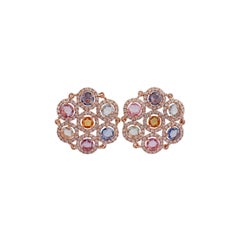 Multicolored Sapphire Diamond Earrings, Set in 18 Karat Rose Gold