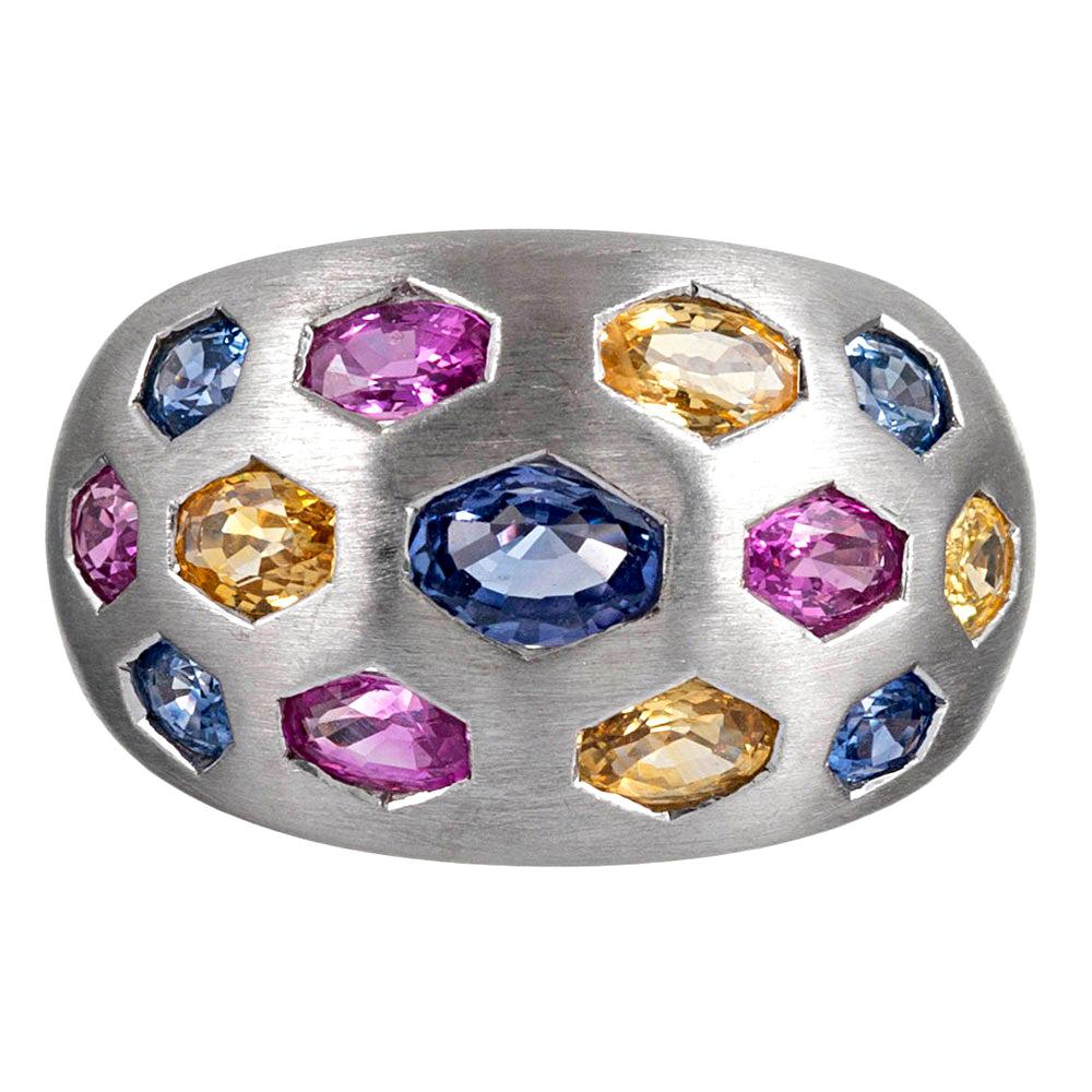 Multicolored Sapphire Dome Ring For Sale