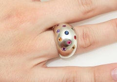 Multicolored Sapphire Gem Dome Statement Ring Estate Fine Jewelry