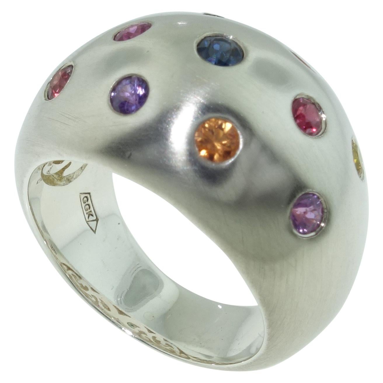 Multicolored Sapphire Gem Dome Statement Ring Estate Fine Jewelry For Sale