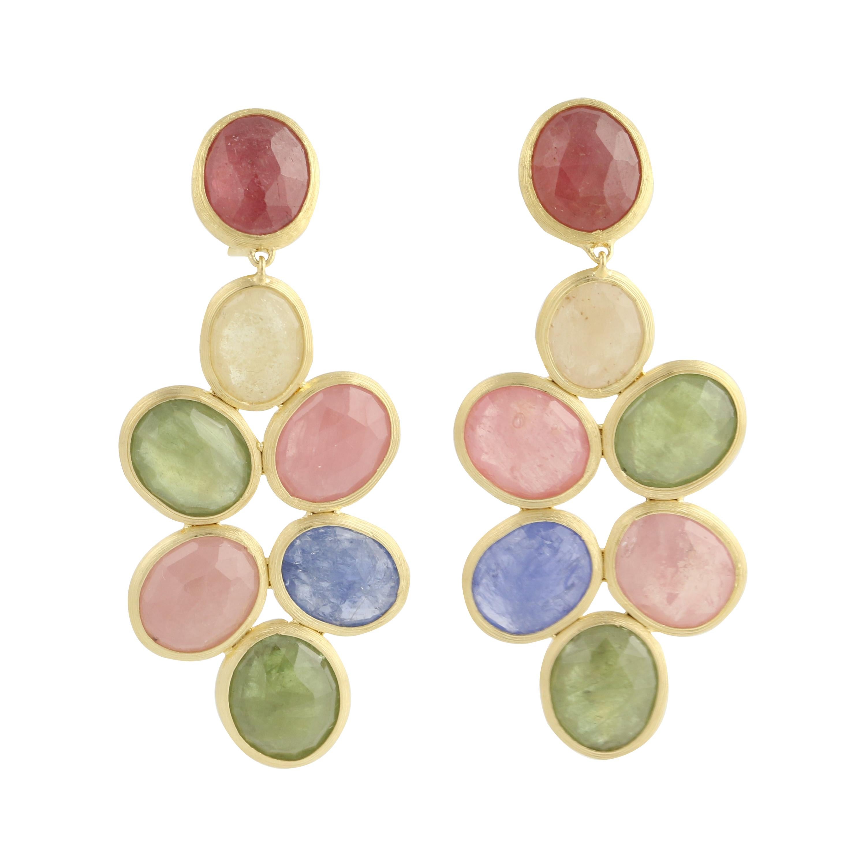 Multicolored Sapphire Marco Bicego Siviglia Earrings, 18k Gold Pierced Dangles