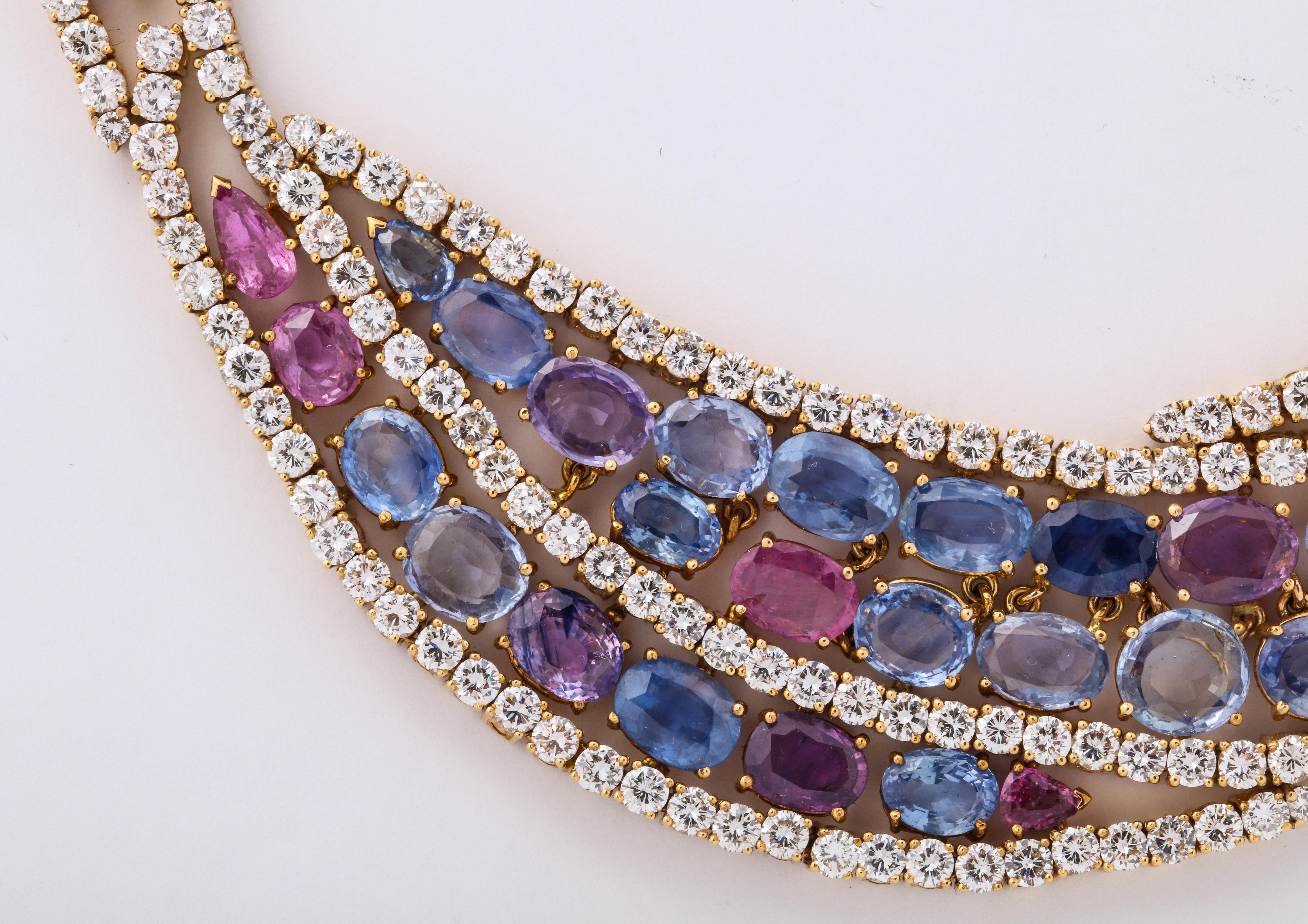 Mehrfarbige Saphir-Halskette für Damen oder Herren im Angebot
