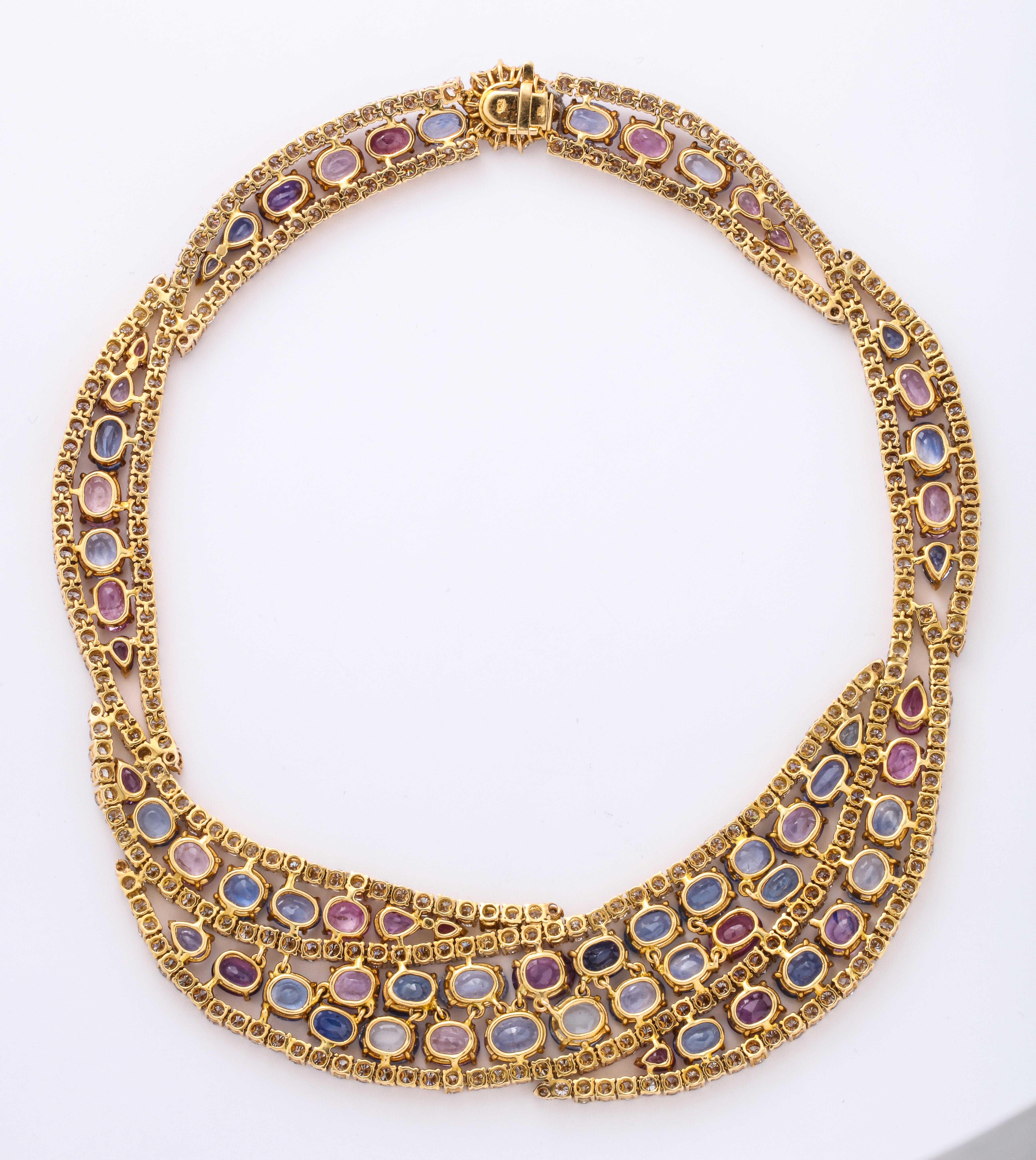 Oval Cut Multicolored Sapphire Necklace For Sale