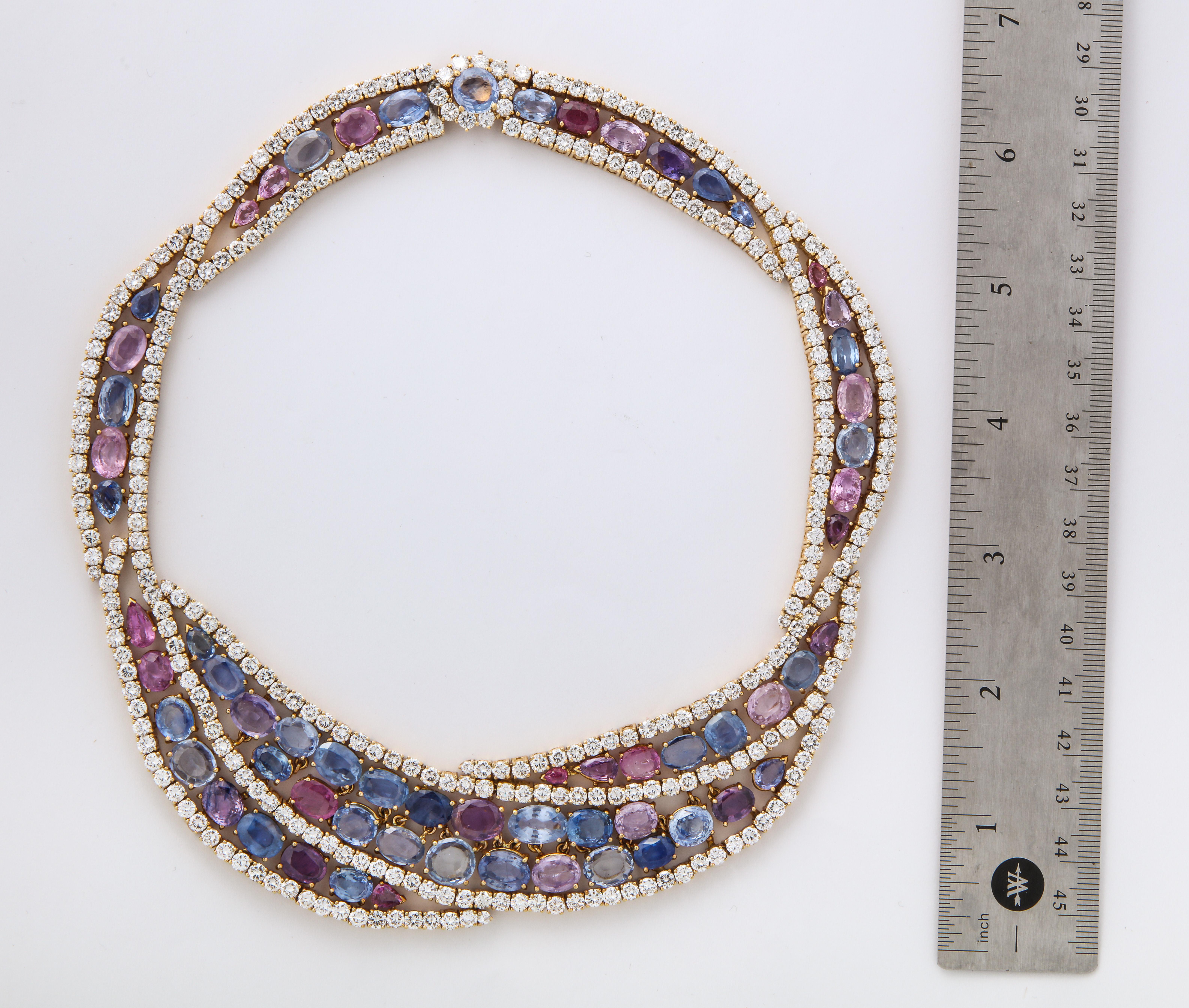 Women's or Men's Multicolored Sapphire Necklace For Sale