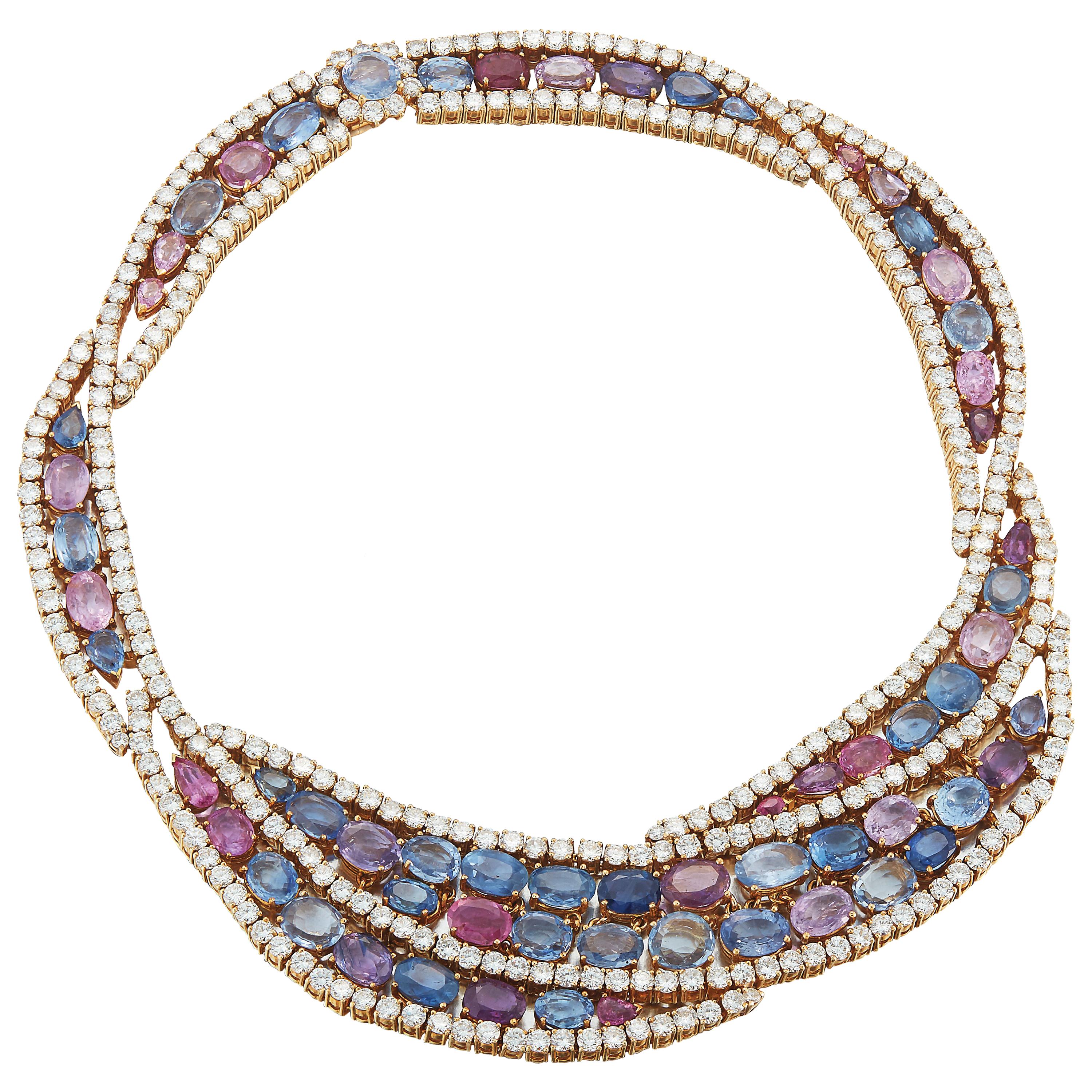 Mehrfarbige Saphir-Halskette im Angebot