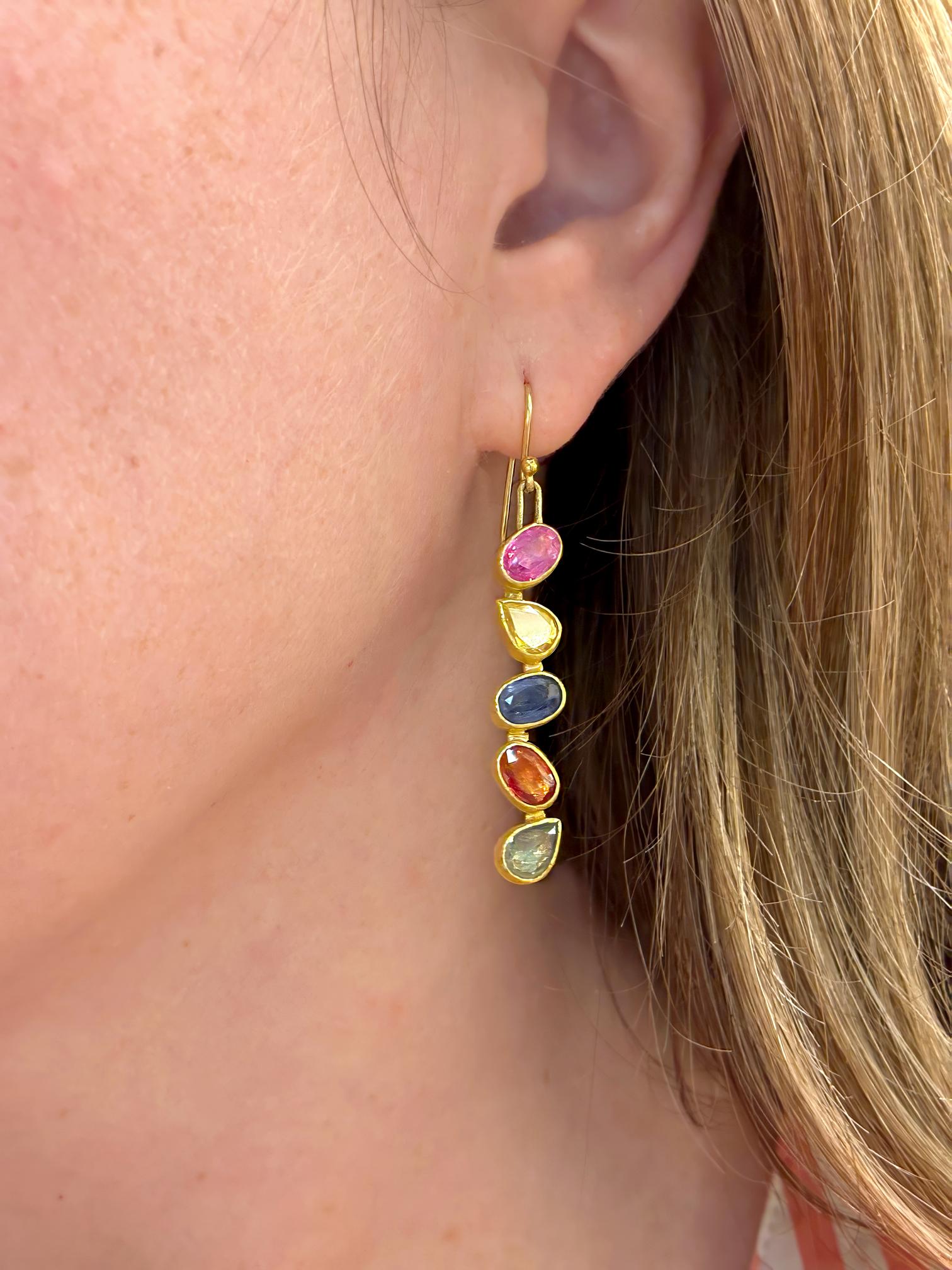 Artist Multicolored Sapphire One of a Kind Linear Drop Earrings, Petra Class 2025 For Sale