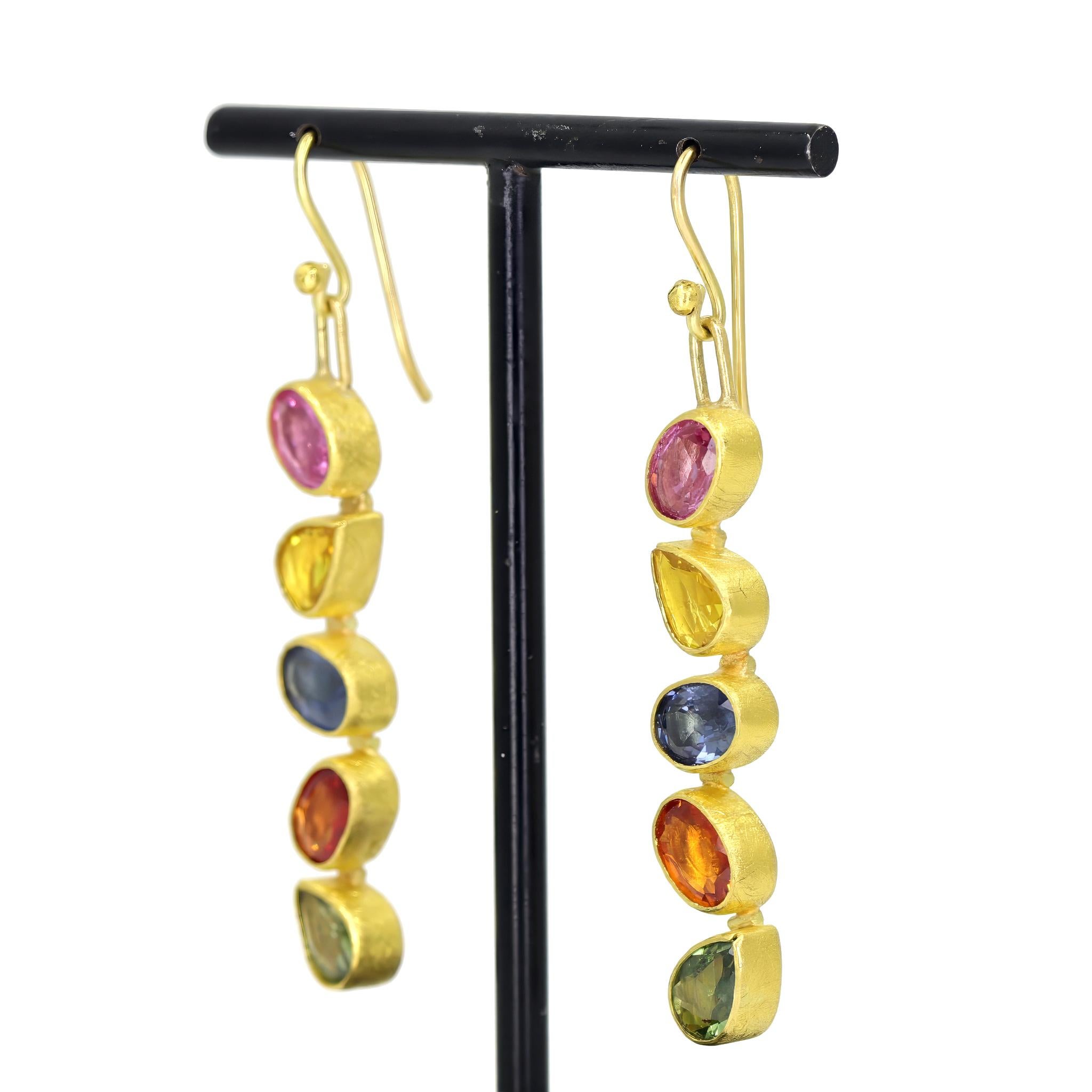 Women's Multicolored Sapphire One of a Kind Linear Drop Earrings, Petra Class 2025 For Sale