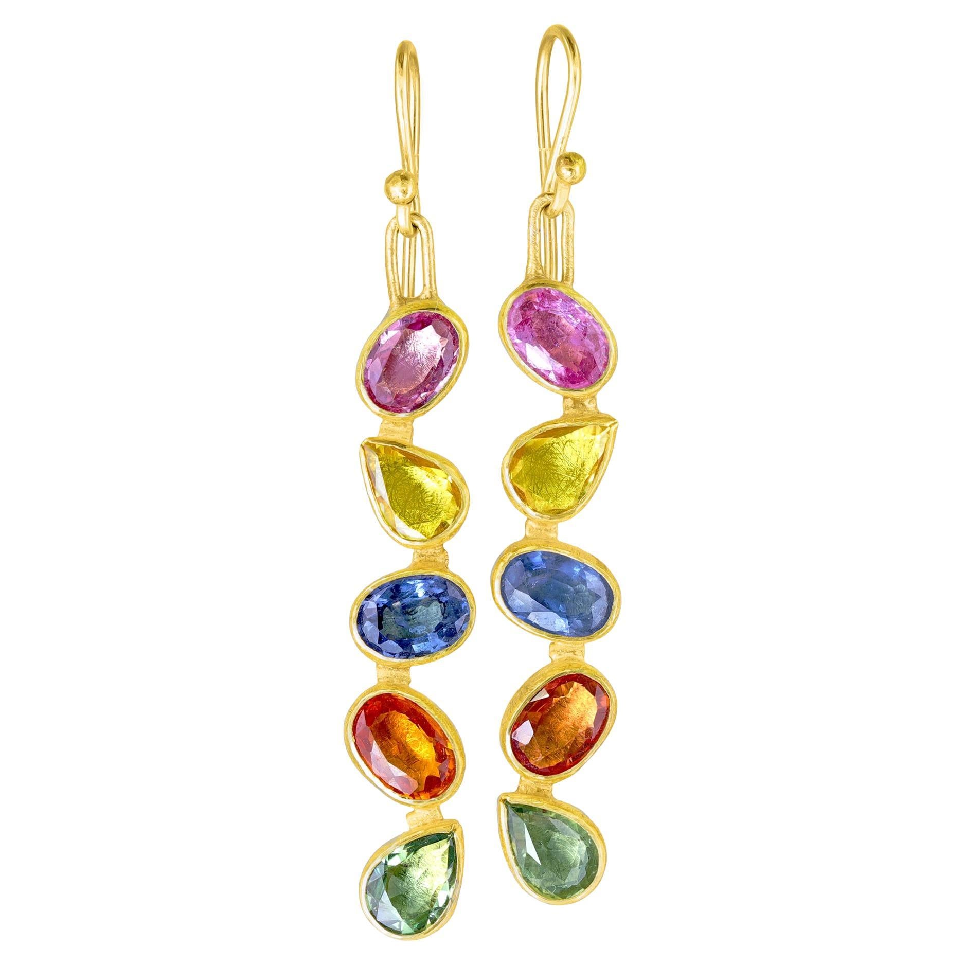 Multicolored Sapphire One of a Kind Linear Drop Earrings, Petra Class 2025