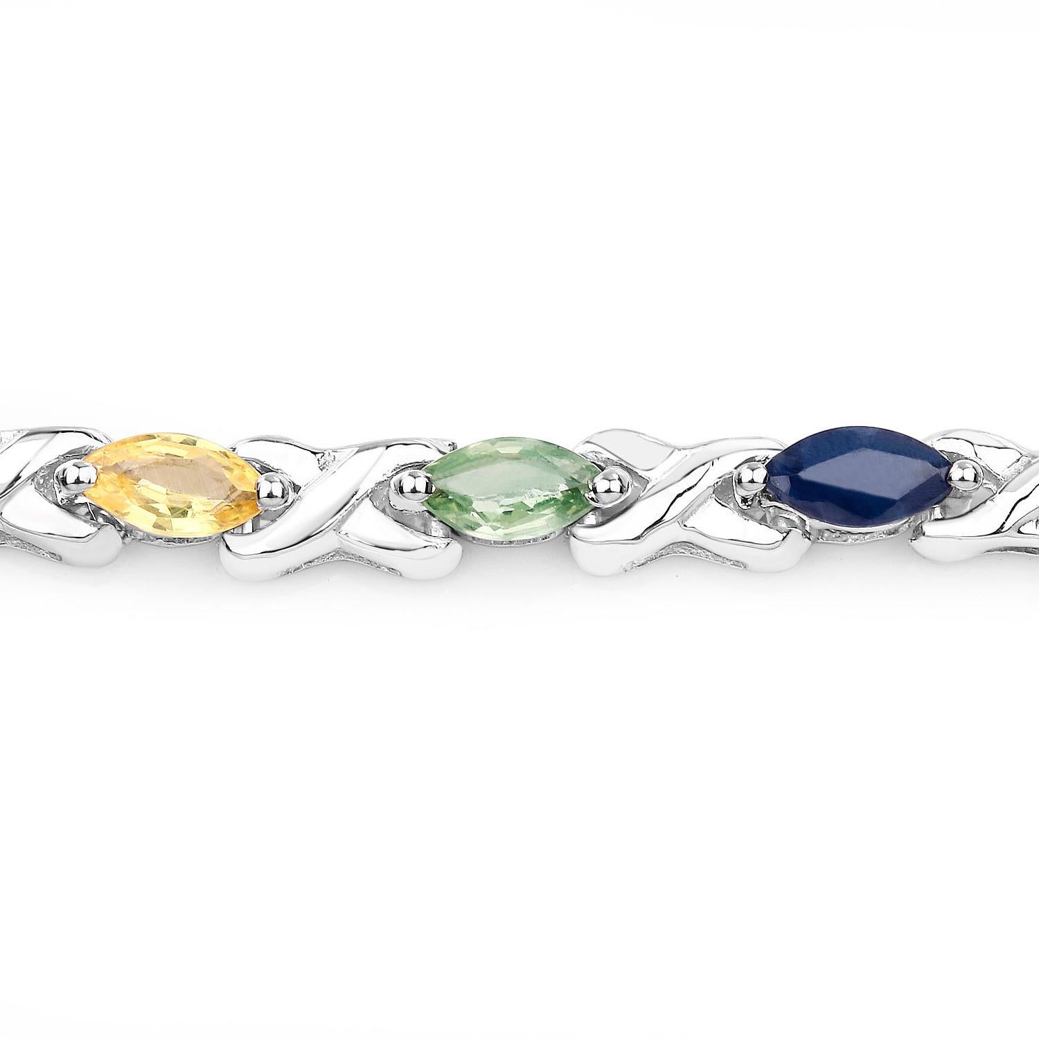 Pulsera de zafiro multicolor 3,1 quilates Plata Corte oval en venta