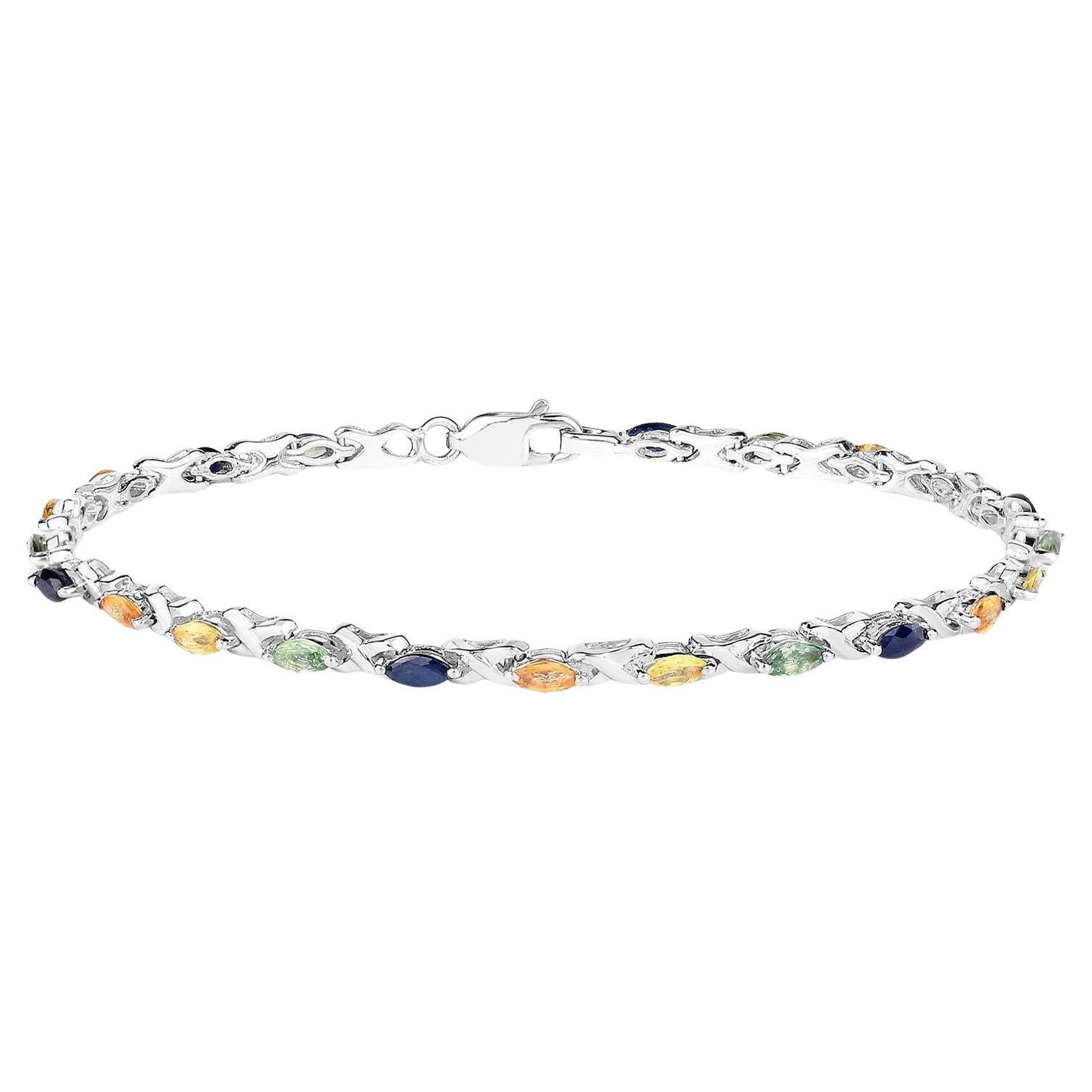 Pulsera de zafiro multicolor 3,1 quilates Plata