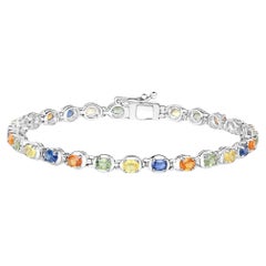 Multicolored Sapphire Tennis Bracelet 5.38 Carats Sterling Silver