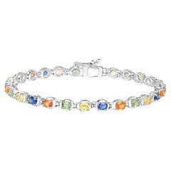 Multicolored Sapphire Tennis Bracelet 5.38 Carats Sterling Silver