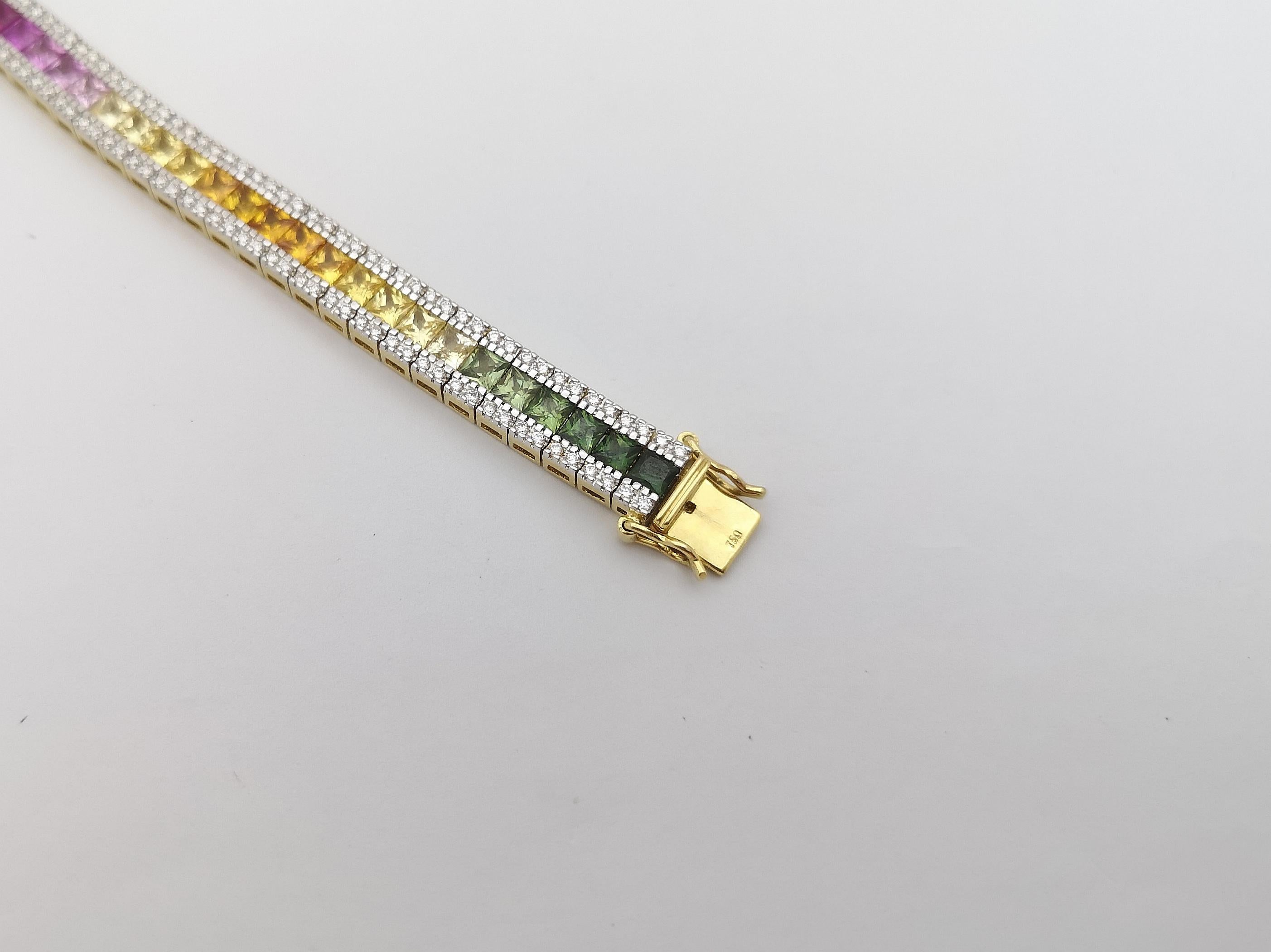 Multicolored Sapphire with Diamond 2.03 Carat Bracelet in 18 Karat Gold For Sale 5