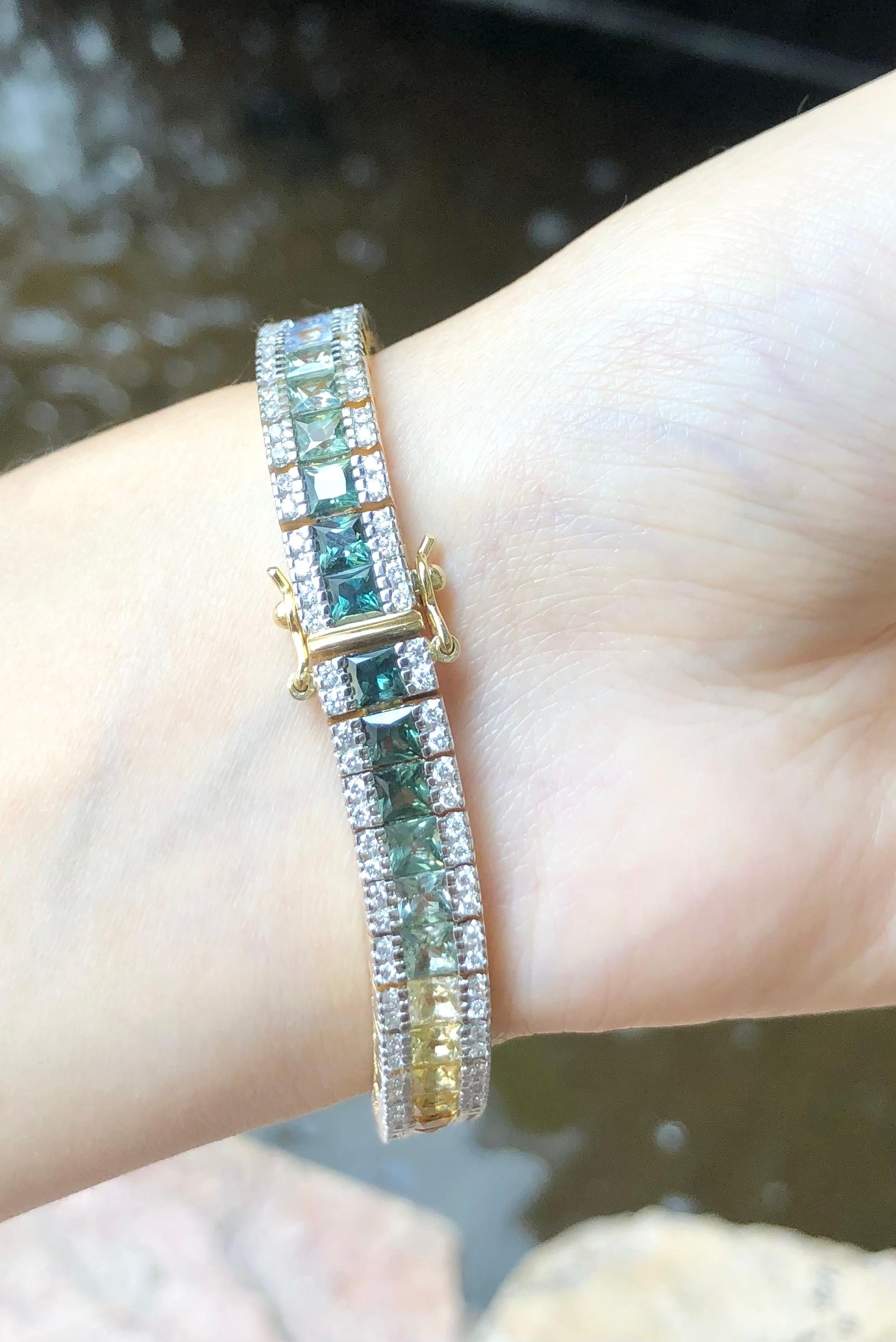 Multicolored Sapphire with Diamond 2.03 Carat Bracelet in 18 Karat Gold For Sale 6